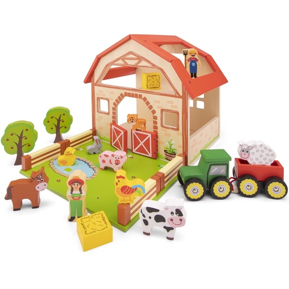 Wooden Barn Farm Play Set with Animals, Farmers, and Tractor - Picture 3 of 4